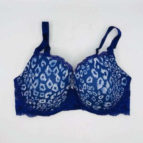 Victoria Secret Dream Angels Lined Demi Blue Leopard Pattern Bra Size 34DD - Picture 1 of 10